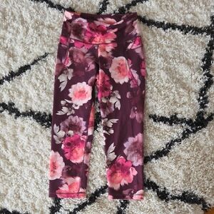Floral High-Waisted PowerSoft Crop Leggings for Women - Pink and Purple